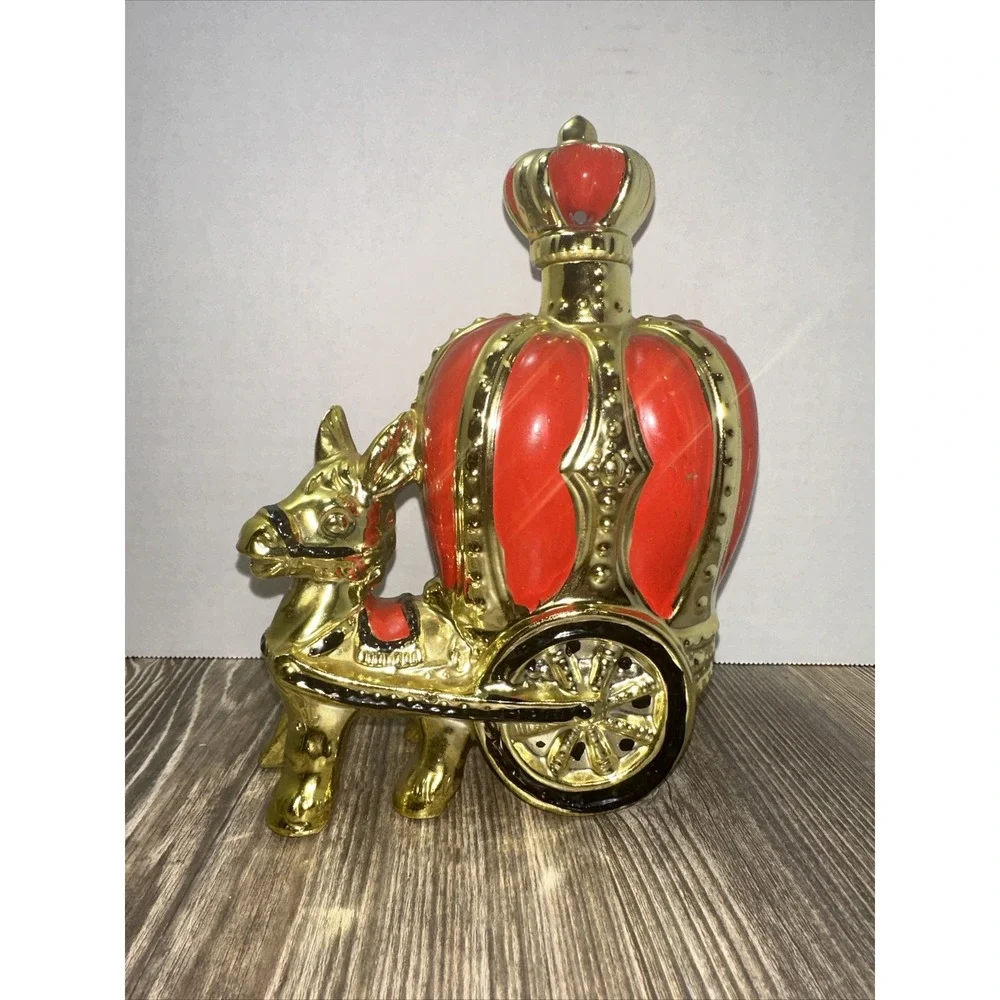 Donkey Liquor Decanter Red Gold Crown Cart Vintage Some Flaws